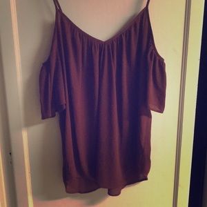 Ella Moss Deep Coffee Open Shoulder Strap Blouse L